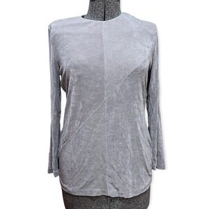 Vintage 80’s Caron Concepts slinky warm gray silver shirt space age